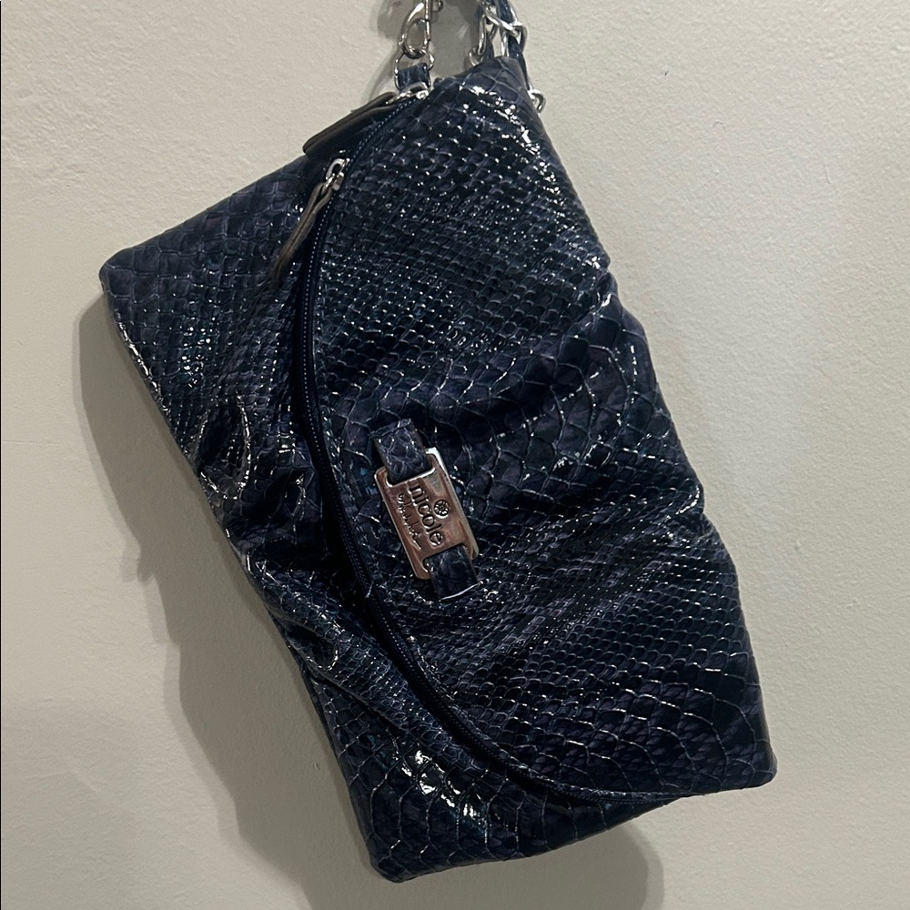 Nicole by Nicole Miller Dark Blue Snakeskin Wristlet